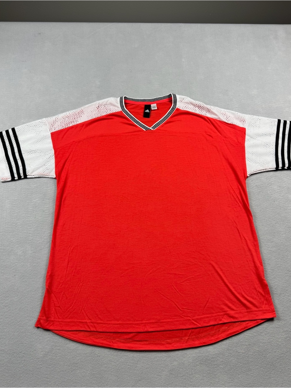 Adidas Men’s V-Neck Jersey Red White Mesh Short Sleeve Three Stripe XLARGE